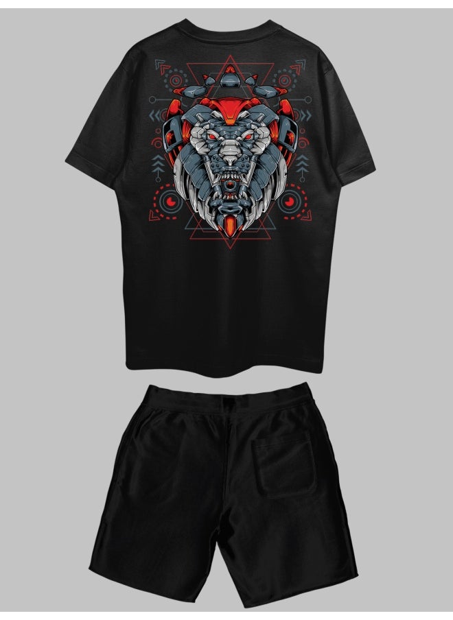 THREADCURRY THREADCURRY Tiger Tribe Printed Co-ord Set for Men - Half Sleeve Oversized T-Shirt and Shorts  - Image 2