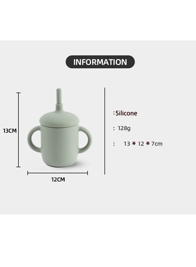 Infant and Toddler Training Cup, 150ml Silicone Cup with Handle, Lid and Straw, Spill-Proof and Non-Slip (Green) - Image 2