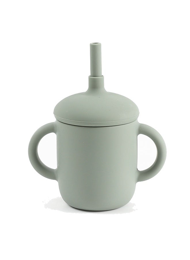 Infant and Toddler Training Cup, 150ml Silicone Cup with Handle, Lid and Straw, Spill-Proof and Non-Slip (Green) - Image 1