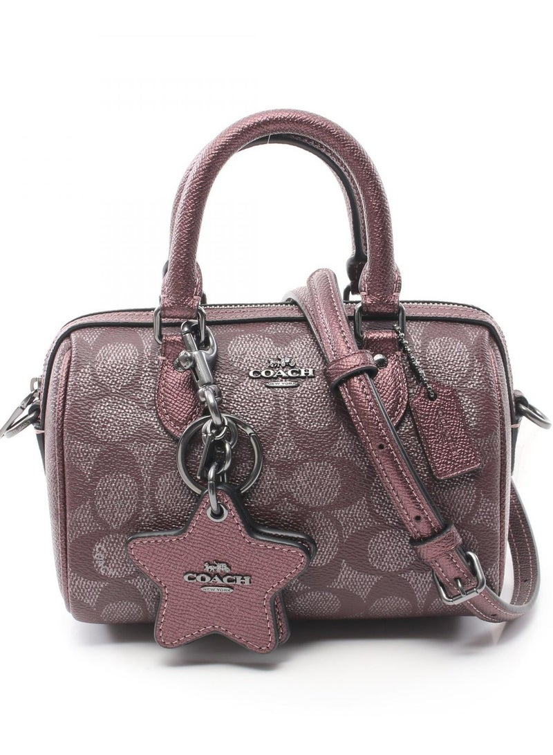 كوتش اوت ليت حقيبة كوتش ميني روان ساتشل من قماش سيجنيتشر، حقيبة توت نسائية، حقيبة كتف نسائية، حقيبة يد نسائية، حقيبة سفر نسائية، بنفسجي - ١٩ سم - Image 1