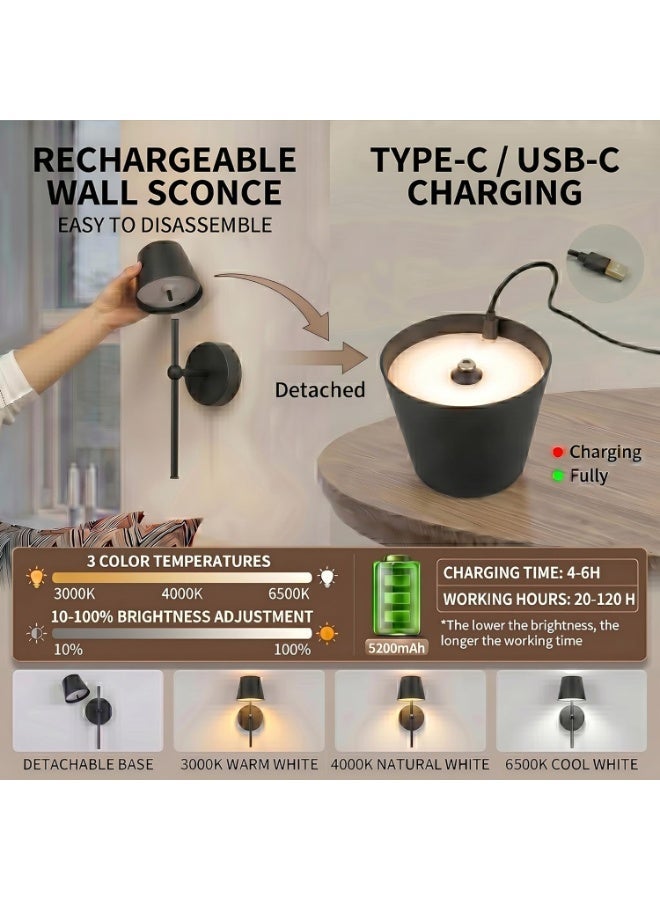 FUOE Battery Operated Wall Sconces Set of 2, Wireless Wall Sconce with Remote Dimmable Timer, Rechargeable 5200mAh, Cordless Wall Light for Bedroom Living Room, Hallway, Light Decor - Image 3