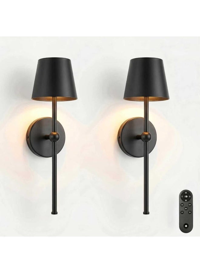 FUOE Battery Operated Wall Sconces Set of 2, Wireless Wall Sconce with Remote Dimmable Timer, Rechargeable 5200mAh, Cordless Wall Light for Bedroom Living Room, Hallway, Light Decor - Image 1
