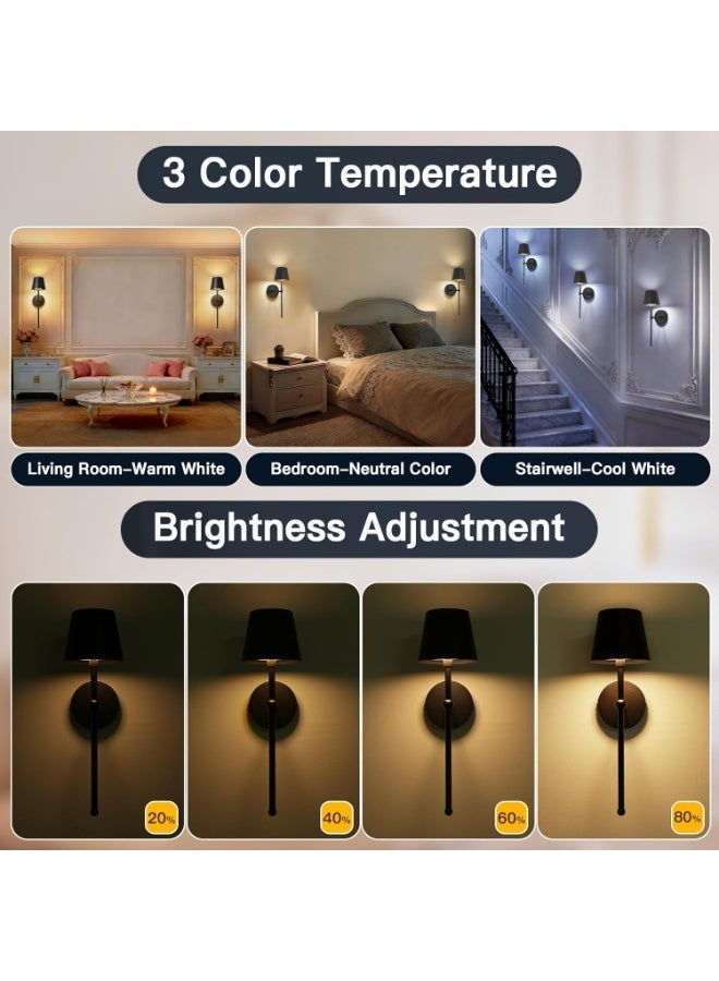 FUOE Battery Operated Wall Sconces Set of 2, Wireless Wall Sconce with Remote Dimmable Timer, Rechargeable 5200mAh, Cordless Wall Light for Bedroom Living Room, Hallway, Light Decor - Image 5