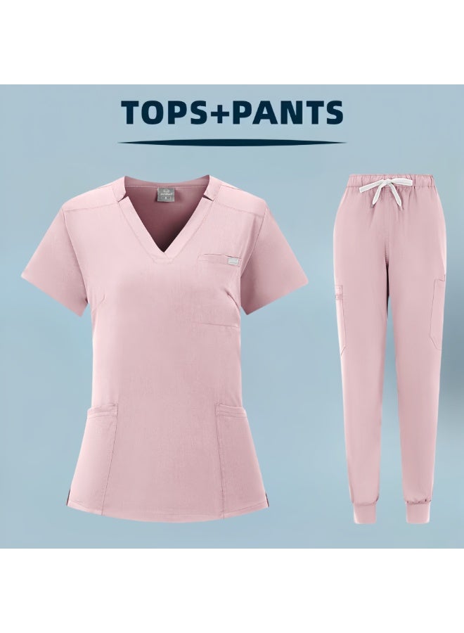 Loquat Womens Medical Scrubs Set Medical Uniform Set Pink - Image 1