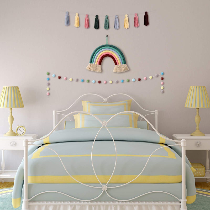 Boao 3 Pcs Boho Tassel Garland Boho Rainbow Pom Pom Garland Decor Colorful Pastel Macrame Banner Cotton Ball Wall Hanging Decor for Home Party Shower Supplies(Soft Rainbow Colors) - Image 4