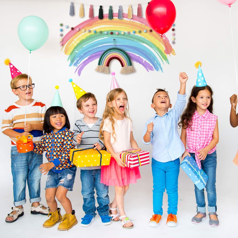 Boao 3 Pcs Boho Tassel Garland Boho Rainbow Pom Pom Garland Decor Colorful Pastel Macrame Banner Cotton Ball Wall Hanging Decor for Home Party Shower Supplies(Soft Rainbow Colors) - Image 5