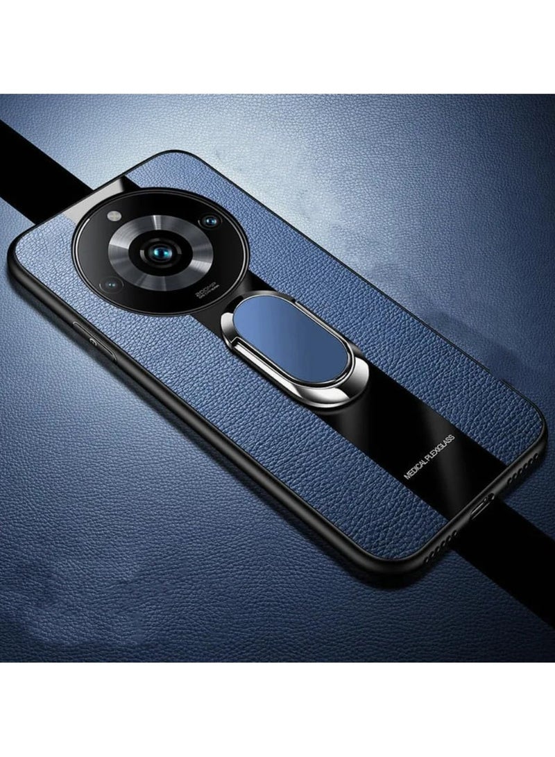 Realme 11 Pro Plus/Realme 11 Pro+ Case with Built in Metal Plate on Back Stand 【Support Magnetic Car Mount】【Metal Kickstand】【Safe to Hold with Ring】 Leather Phone Cover