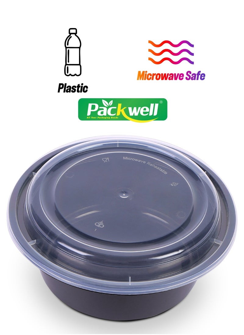 packwell Black Base Microwave Container with Clear Lid- PWRP1928 40 oz., Round Shaped, Pack of 5 BPA-Free, Food grade and Hygienic Perfect for Packing, Storing, Ramadan Food and Iftar Kit Distribution, etc.  - Image 1