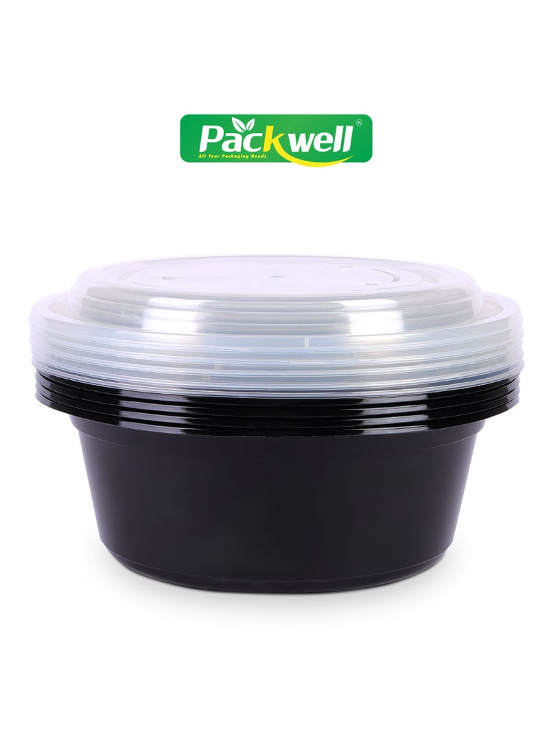 packwell Black Base Microwave Container with Clear Lid- PWRP1928 40 oz., Round Shaped, Pack of 5 BPA-Free, Food grade and Hygienic Perfect for Packing, Storing, Ramadan Food and Iftar Kit Distribution, etc.  - Image 4