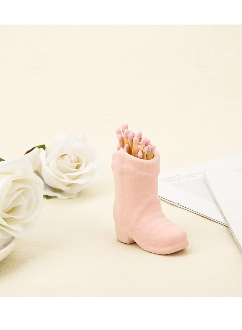 Barakah حامل أعواد الثقاب على شكل حذاء رعاة البقر السيراميكي مع عود إشعال، حامل أعواد الثقاب لحذاء رعاة البقر الوردي، ملحق زينة داخلي لطيف للحمام، غرفة النوم، المطبخ - Image 3