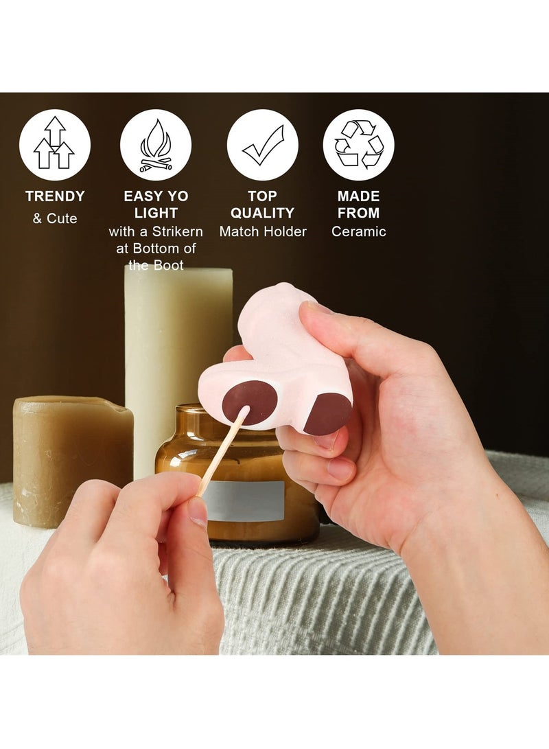 Barakah حامل أعواد الثقاب على شكل حذاء رعاة البقر السيراميكي مع عود إشعال، حامل أعواد الثقاب لحذاء رعاة البقر الوردي، ملحق زينة داخلي لطيف للحمام، غرفة النوم، المطبخ - Image 4