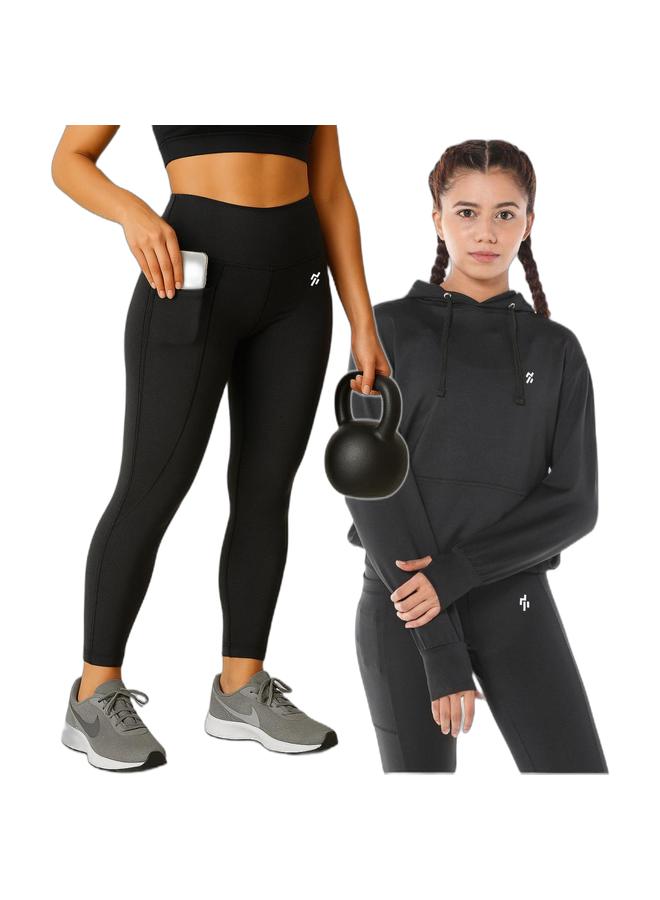 Moveletix Women's High Waisted Leggings with Smart Pocket & Summer Lightweight Black Hoodie Active Buttery Soft - Image 1