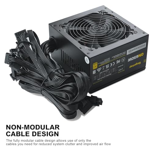 Segotep 650W 80 Plus Gold Certified Non-Modular ATX Power Supply with 6+2 Pin Connectors PFC Protection and RoHS Compliance, 120mm Silent Fan Gaming PSU GN-650 Black - Image 2