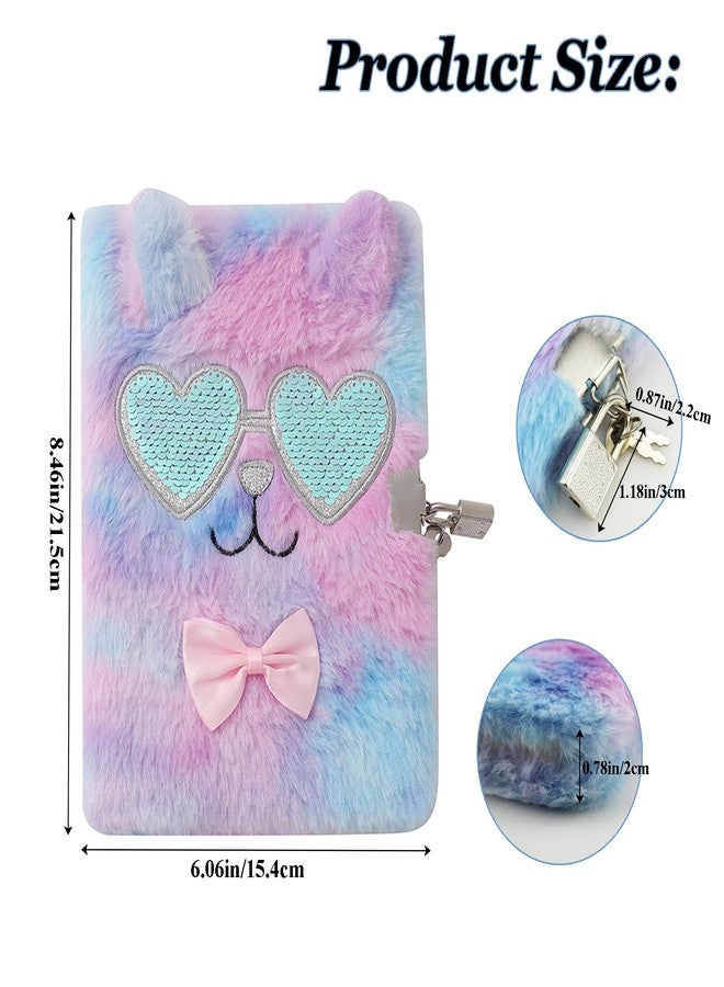 YankMooM Secret Locking Fluffy Blue Eyeglasses Cat Diary for Girls - Kids Journal with Lock & Stickers, Hardcover Creative Notebook for Writing, Drawing & Gift Ideas - Image 3