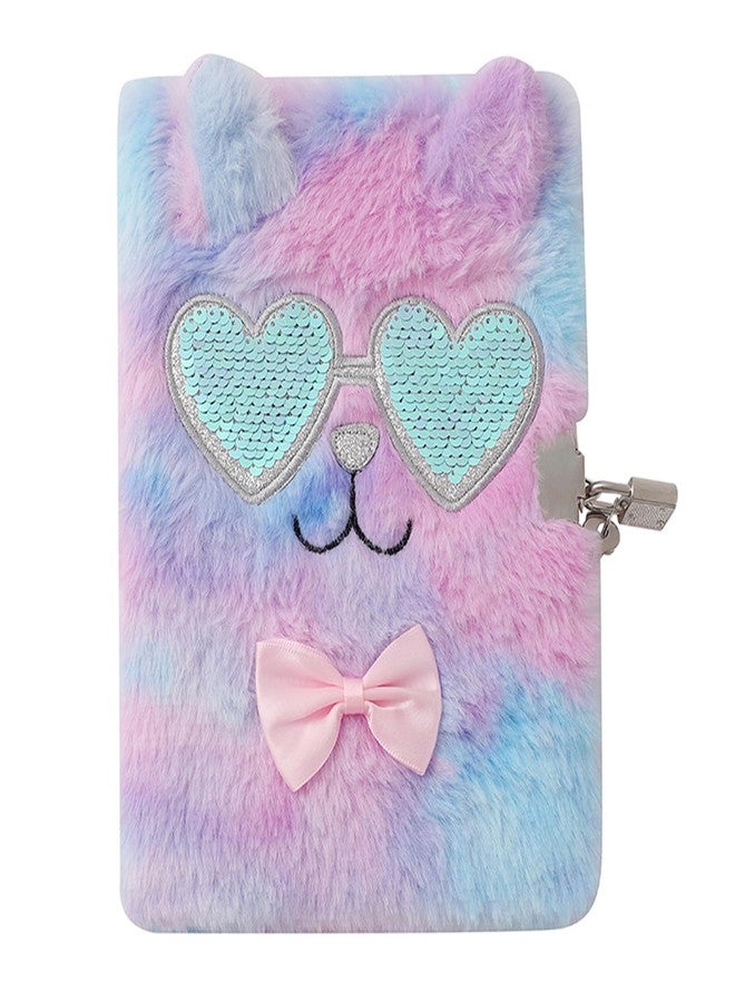 YankMooM Secret Locking Fluffy Blue Eyeglasses Cat Diary for Girls - Kids Journal with Lock & Stickers, Hardcover Creative Notebook for Writing, Drawing & Gift Ideas - Image 1