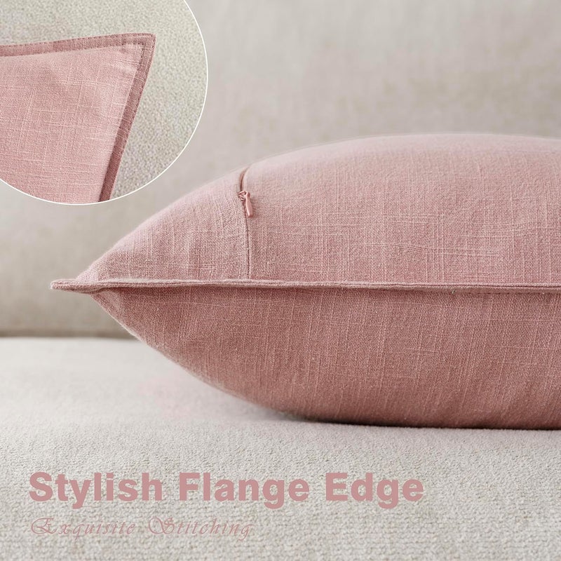 Foindtower Pack of 2, Decorative Linen Soild Throw Pillow Covers Soft Accent Cushion Euro Case Boho Farmhouse Pillowcase for Chair Couch Sofa Bedroom Living Room Home Decor 18 x 18 Inch Rose Pink - Image 3