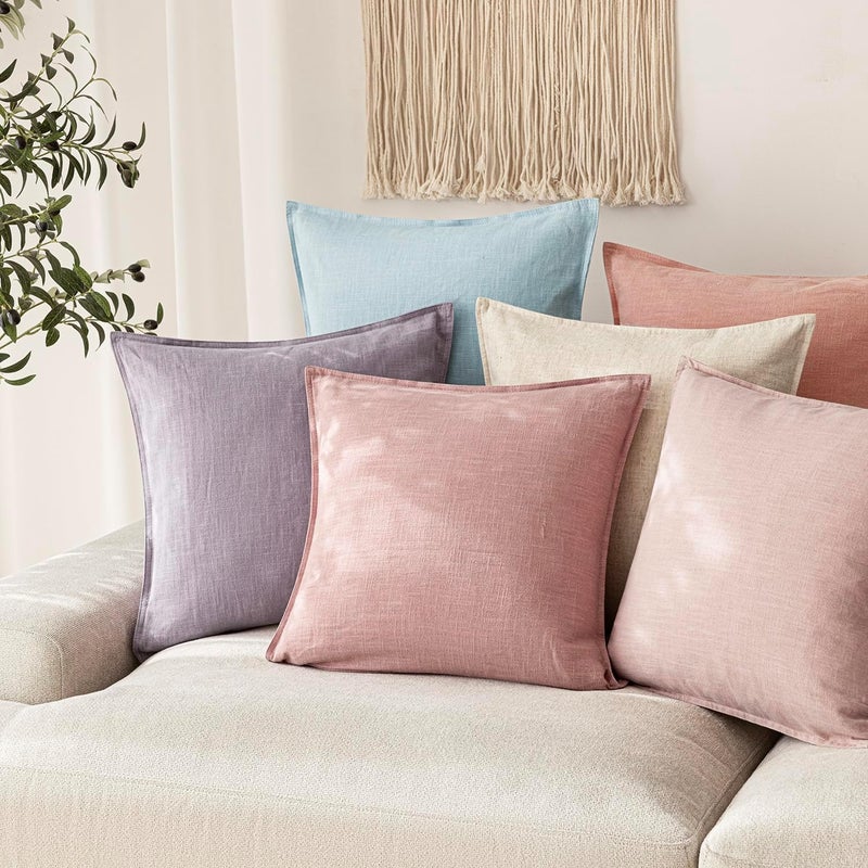 Foindtower Pack of 2, Decorative Linen Soild Throw Pillow Covers Soft Accent Cushion Euro Case Boho Farmhouse Pillowcase for Chair Couch Sofa Bedroom Living Room Home Decor 18 x 18 Inch Rose Pink - Image 5