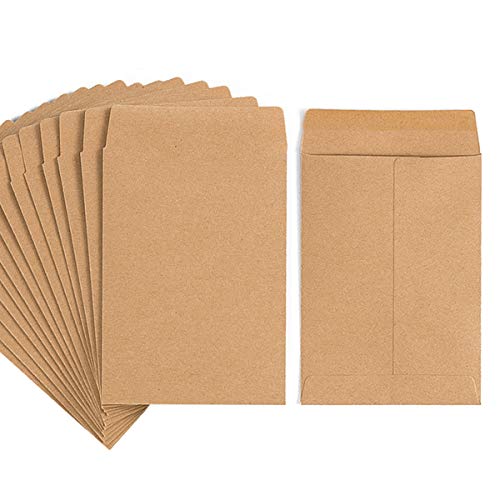 Homtable 100 Pack Small Coin Envelopes Self-Adhesive Kraft Paper Seed Envelopes Mini Parts Small Items Stamps Storage Packets Envelopes for Garden, Office or Wedding Gift (Brown, 3.23×4.53 inch) - Image 1