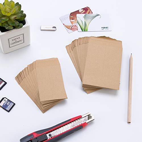 Homtable 100 Pack Small Coin Envelopes Self-Adhesive Kraft Paper Seed Envelopes Mini Parts Small Items Stamps Storage Packets Envelopes for Garden, Office or Wedding Gift (Brown, 3.23×4.53 inch) - Image 4