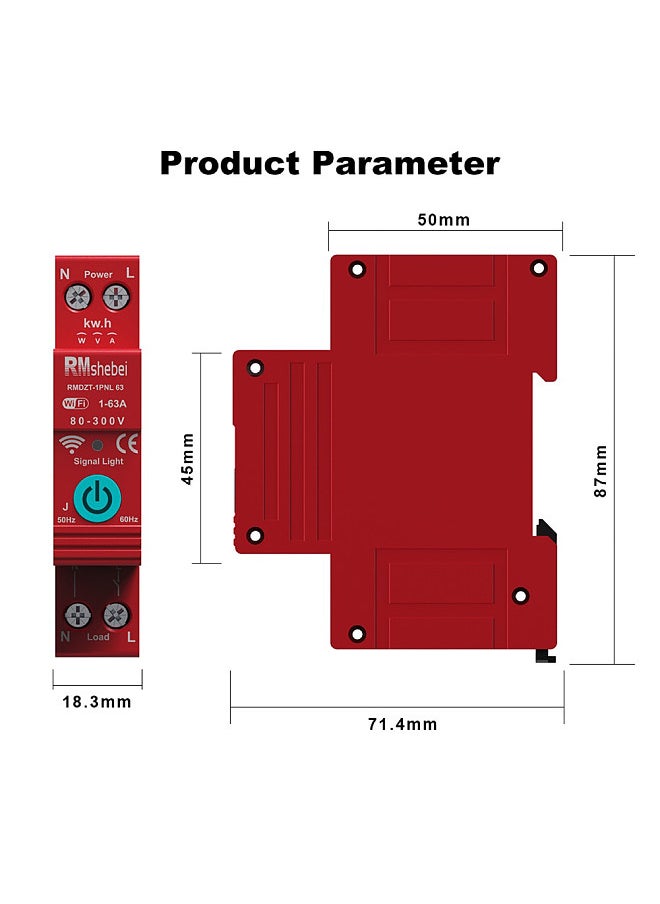 Tuya WiFi 1P Intelligent Circuit Breaker Single Phase Digital Display Metering Switch Voltage Current Protective Device  - Image 5