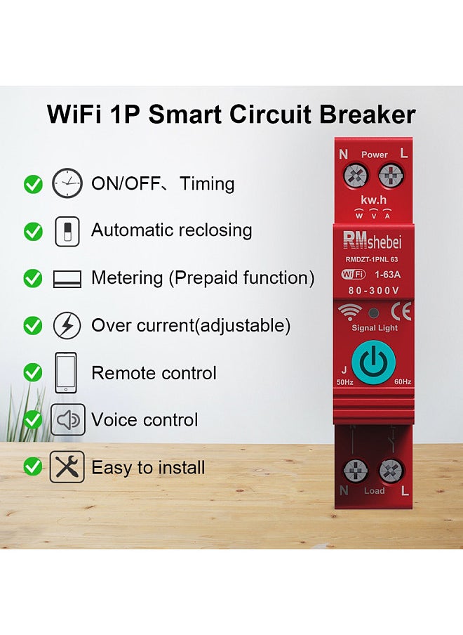 Tuya WiFi 1P Intelligent Circuit Breaker Single Phase Digital Display Metering Switch Voltage Current Protective Device  - Image 4