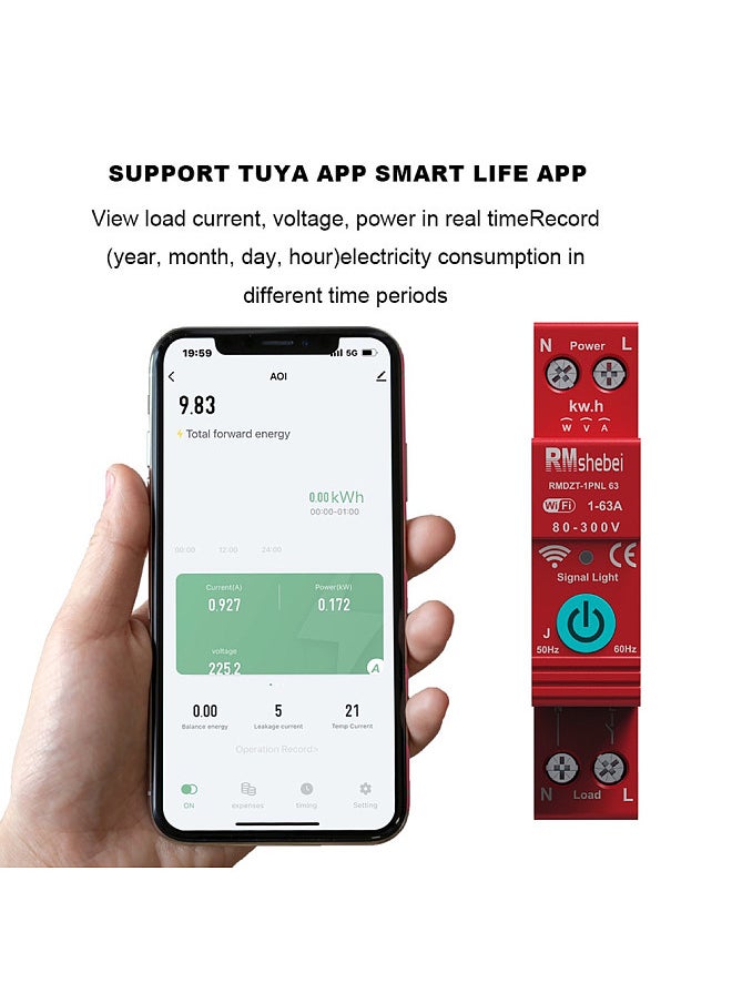 Tuya WiFi 1P Intelligent Circuit Breaker Single Phase Digital Display Metering Switch Voltage Current Protective Device  - Image 3