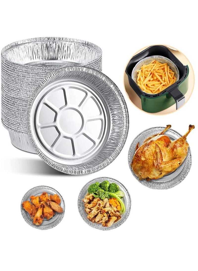 GUDOO 50 Pcs Round Foil Trays 6 Inch Disposable Aluminum Foil Plates Safe Material High-temperature Resistance Easy To Use for Air Fryers Baking Cooking Storage Roasting  - Image 1