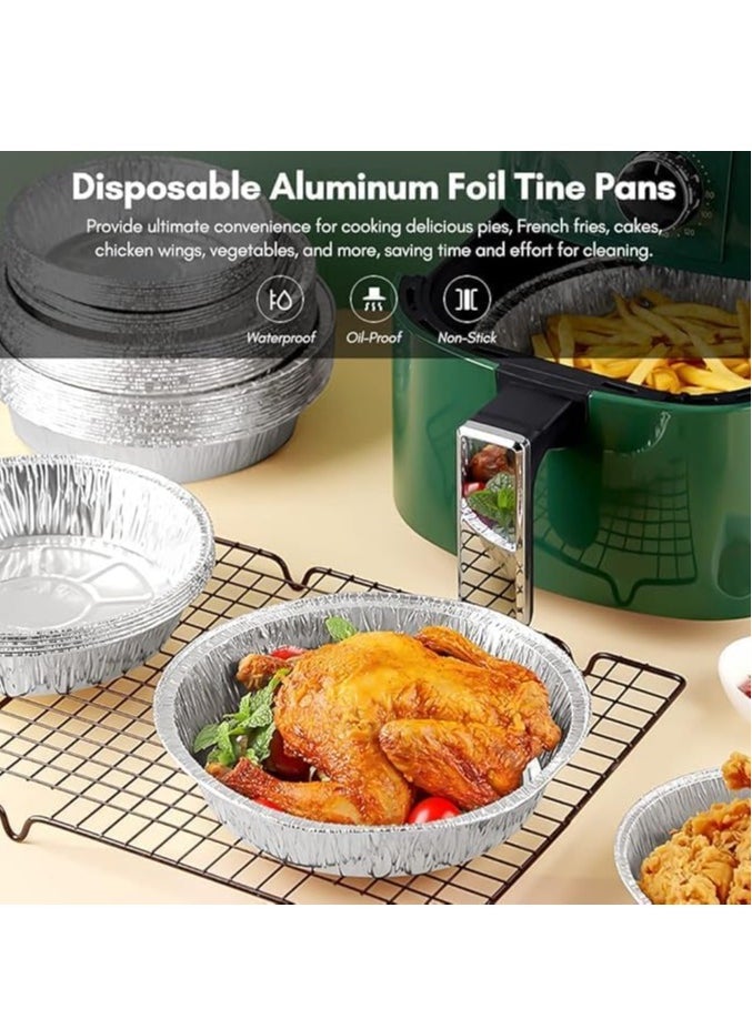 GUDOO 50 Pcs Round Foil Trays 6 Inch Disposable Aluminum Foil Plates Safe Material High-temperature Resistance Easy To Use for Air Fryers Baking Cooking Storage Roasting  - Image 5