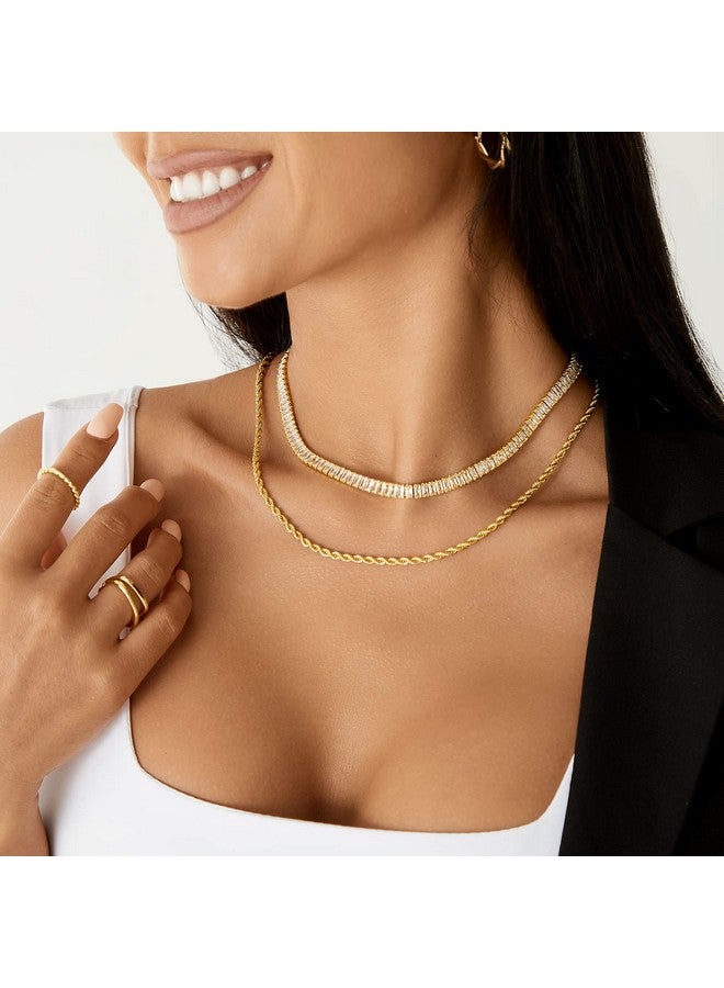 KissYan Gold Tennis Necklace for Women, 14K Gold Plated Cubic Zirconia Baguette Tennis Chain Paperclip Link Cuban Choker Dainty Jewelry Gifts(White) - Image 4