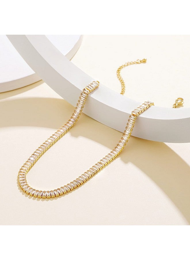 KissYan Gold Tennis Necklace for Women, 14K Gold Plated Cubic Zirconia Baguette Tennis Chain Paperclip Link Cuban Choker Dainty Jewelry Gifts(White) - Image 5