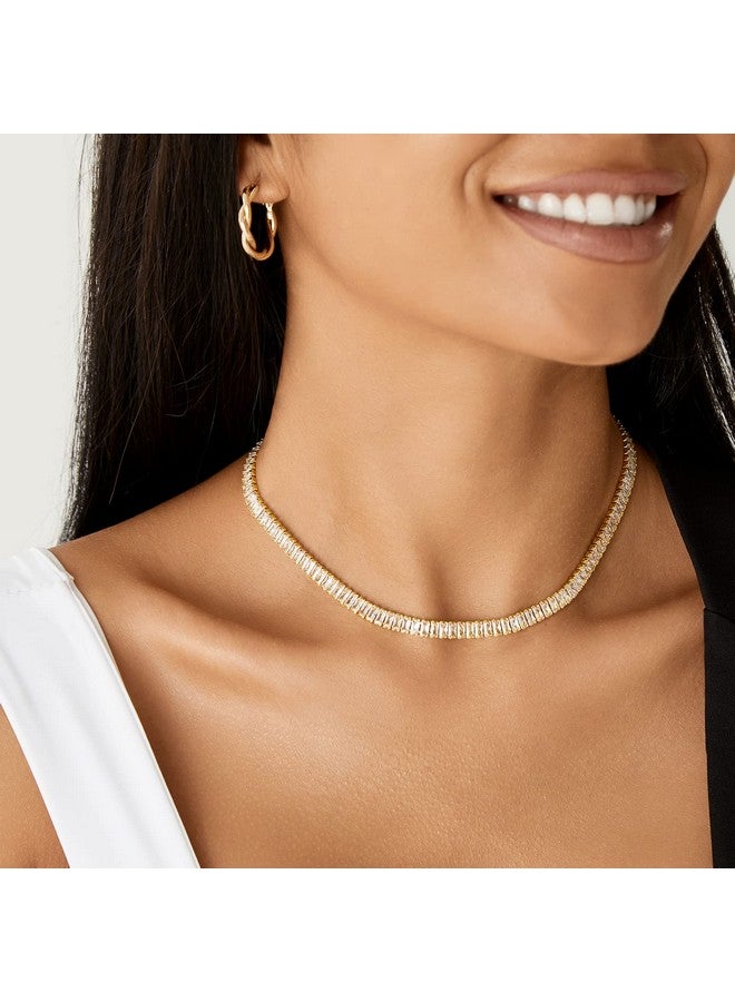 KissYan Gold Tennis Necklace for Women, 14K Gold Plated Cubic Zirconia Baguette Tennis Chain Paperclip Link Cuban Choker Dainty Jewelry Gifts(White) - Image 3