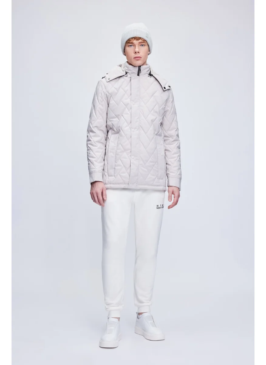 Hatemoğlu Stone Dynamic Fit Judge Collar Patterned Quilted Hooded Coat