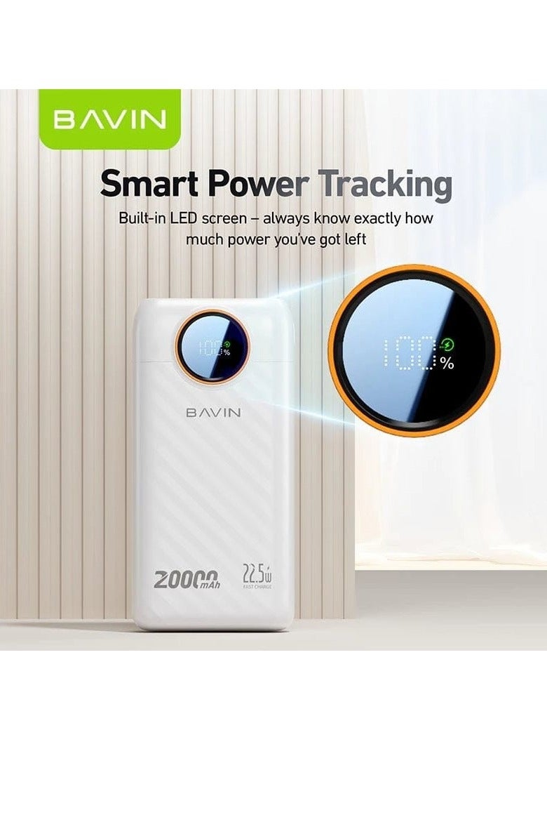Bavin 20000mAh Power Bank With 22.5W with PD Port and USB Ports Built-in 2 Cables and Screen Display - Image 2