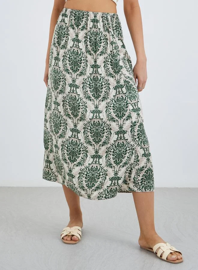 Take Two Take Two All-Over Printed Viscose Midi Skirt