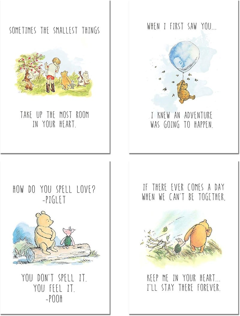 BigWig Prints Winnie the Pooh Classic Art - Set of 4 Wall Art Decor Photos Nursery Bedroom Playroom (5 inches x 7 inches) - Image 1
