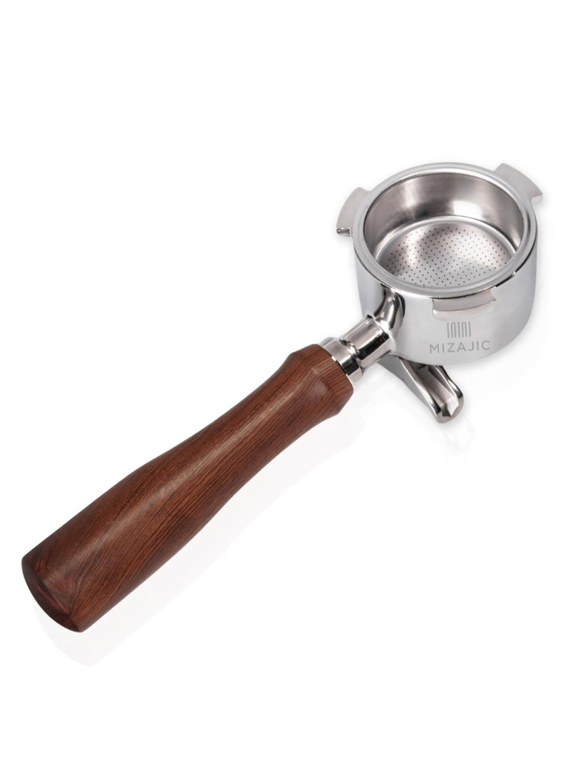 مزاجك حامل فلتر مزدوج الفوهة بقطر 51 مم متوافق مع حامل فلتر القهوة EC680 المصنوع من خشب الورد، مزود بسلة فلتر بديلة من الفولاذ المقاوم للصدأ ومقبض من خشب الورد. - Image 1