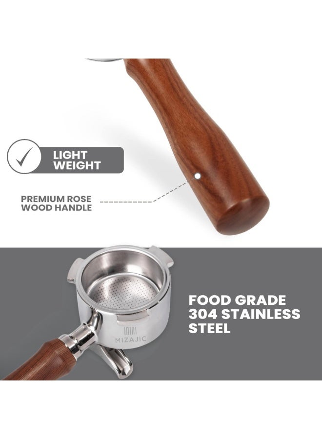 مزاجك حامل فلتر مزدوج الفوهة بقطر 51 مم متوافق مع حامل فلتر القهوة EC680 المصنوع من خشب الورد، مزود بسلة فلتر بديلة من الفولاذ المقاوم للصدأ ومقبض من خشب الورد. - Image 2