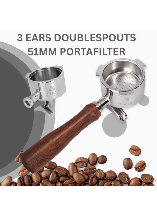 مزاجك حامل فلتر مزدوج الفوهة بقطر 51 مم متوافق مع حامل فلتر القهوة EC680 المصنوع من خشب الورد، مزود بسلة فلتر بديلة من الفولاذ المقاوم للصدأ ومقبض من خشب الورد. - Image 5