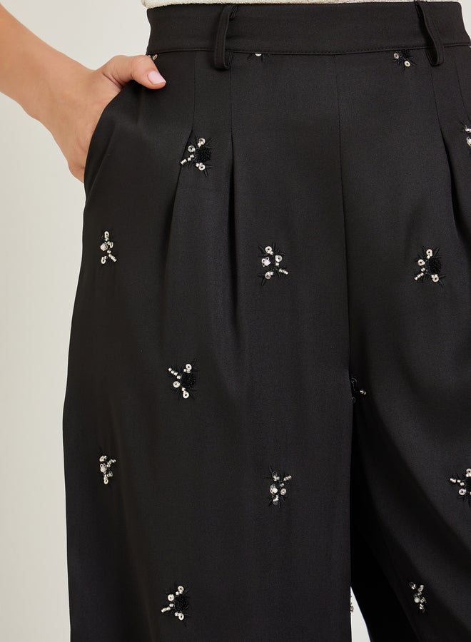 ستايلي بنطال بأرجل واسعة ومطرز - Image 4