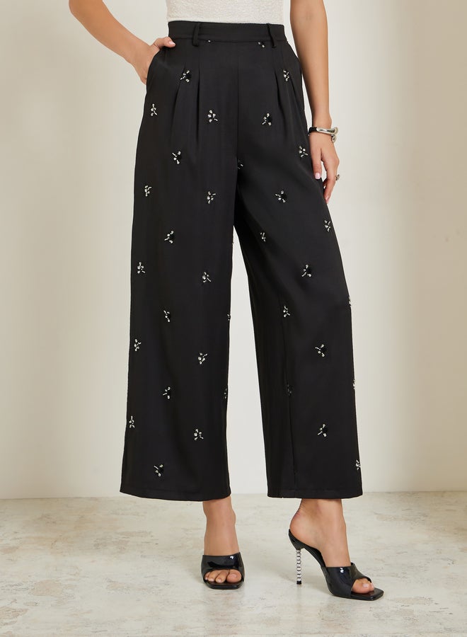 ستايلي بنطال بأرجل واسعة ومطرز - Image 3