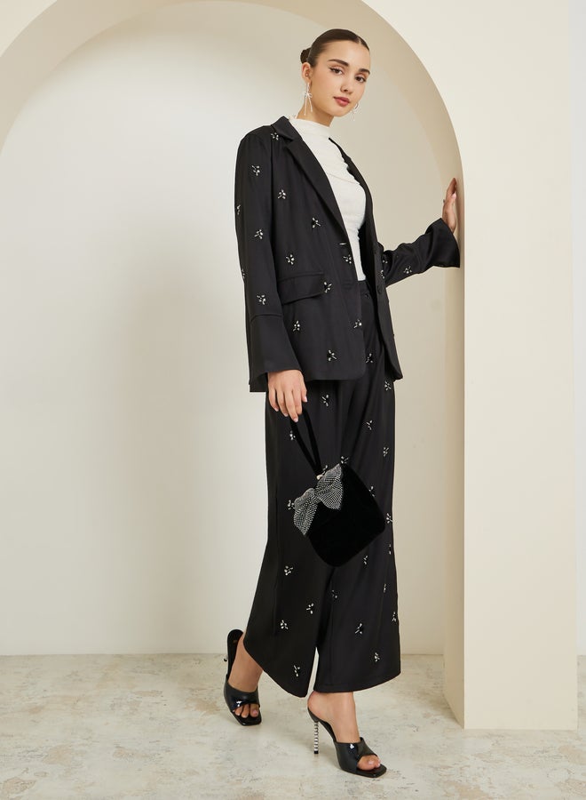 ستايلي بنطال بأرجل واسعة ومطرز - Image 1