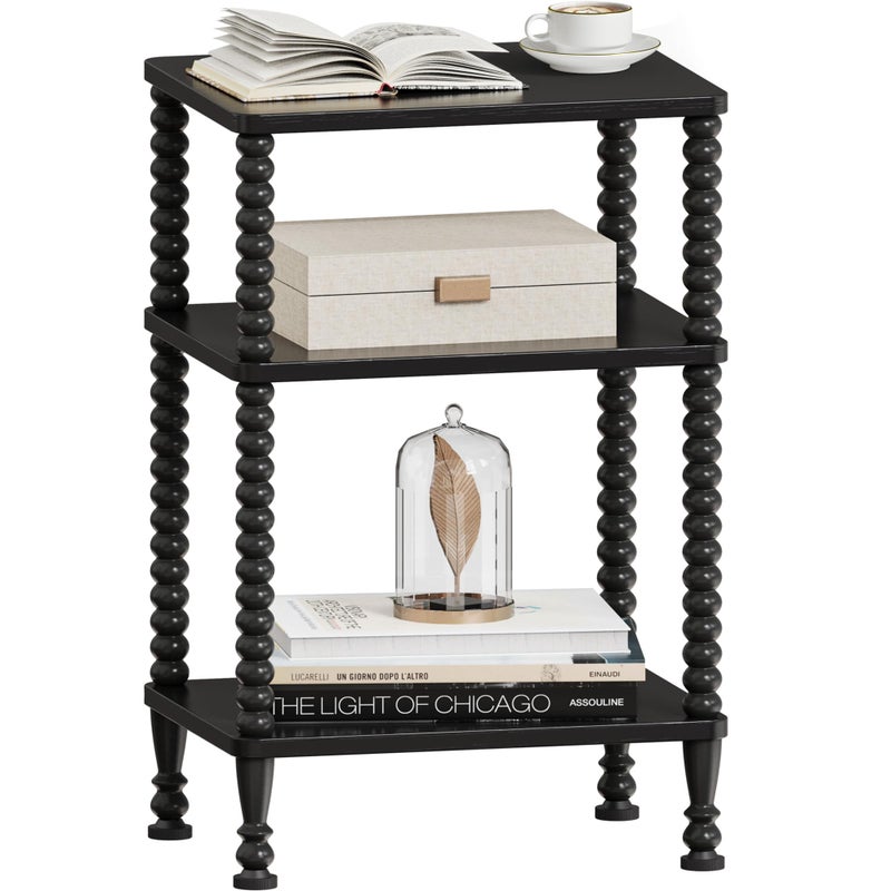 Lifenite Side Table, 3-Tier Small End Table, Tall Accent Table with Storage Shelf for Small Spaces, Bedroom, Living Room, Farmhouse, Black - Image 1