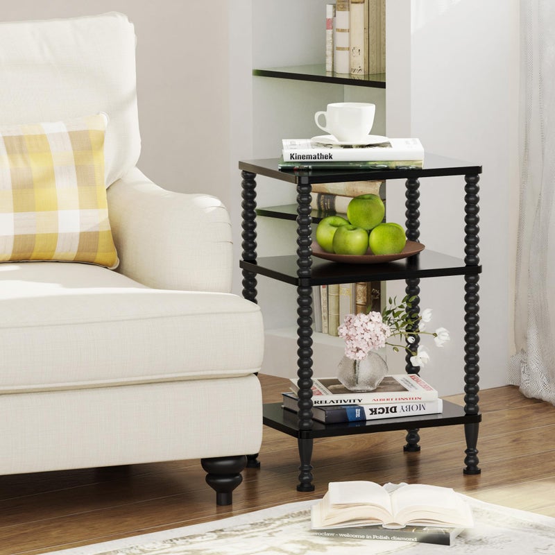 Lifenite Side Table, 3-Tier Small End Table, Tall Accent Table with Storage Shelf for Small Spaces, Bedroom, Living Room, Farmhouse, Black - Image 2