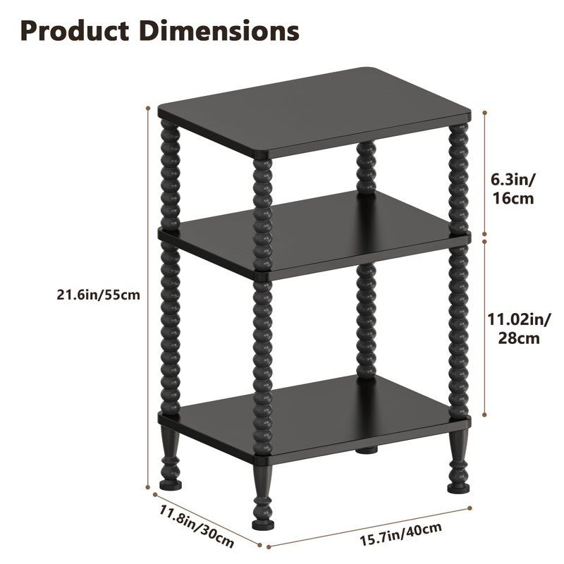 Lifenite Side Table, 3-Tier Small End Table, Tall Accent Table with Storage Shelf for Small Spaces, Bedroom, Living Room, Farmhouse, Black - Image 3