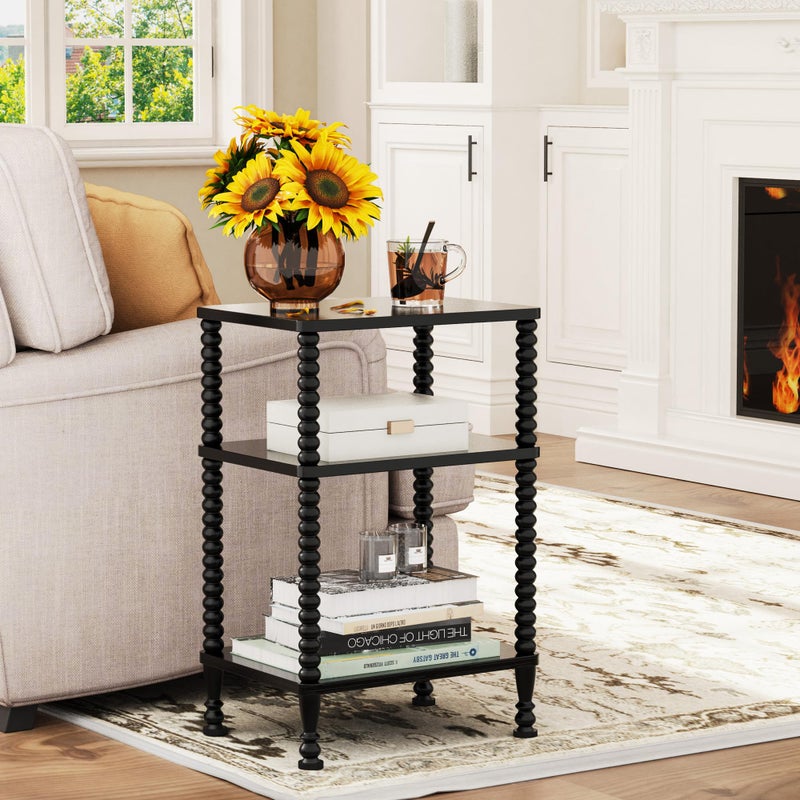 Lifenite Side Table, 3-Tier Small End Table, Tall Accent Table with Storage Shelf for Small Spaces, Bedroom, Living Room, Farmhouse, Black - Image 5