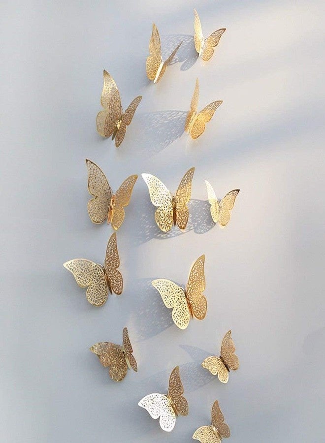 HARKNOX 12Pcs 3D Home Decor Butterfly Wall Stickers, Beautiful Kraft Paper, Reusable Self-Adhesive Art Decorations DIY Paper Butterflies for Living Room, Bedroom, Nursery, Party, Birthday (Golden) - Image 1