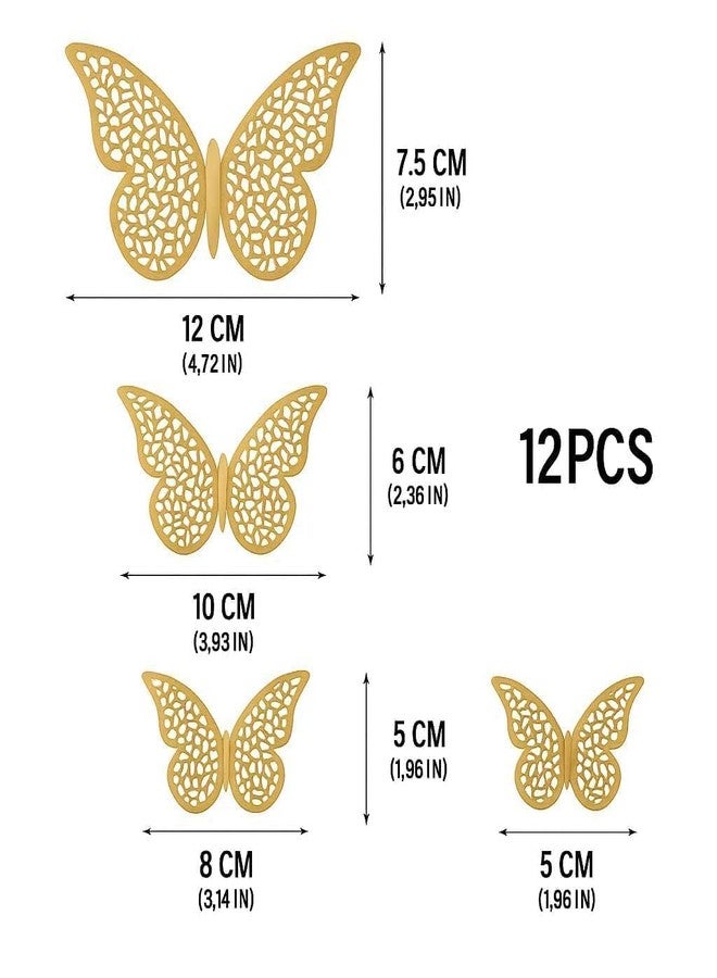 HARKNOX 12Pcs 3D Home Decor Butterfly Wall Stickers, Beautiful Kraft Paper, Reusable Self-Adhesive Art Decorations DIY Paper Butterflies for Living Room, Bedroom, Nursery, Party, Birthday (Golden) - Image 3