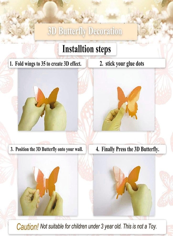 HARKNOX 12Pcs 3D Home Decor Butterfly Wall Stickers, Beautiful Kraft Paper, Reusable Self-Adhesive Art Decorations DIY Paper Butterflies for Living Room, Bedroom, Nursery, Party, Birthday (Golden) - Image 5