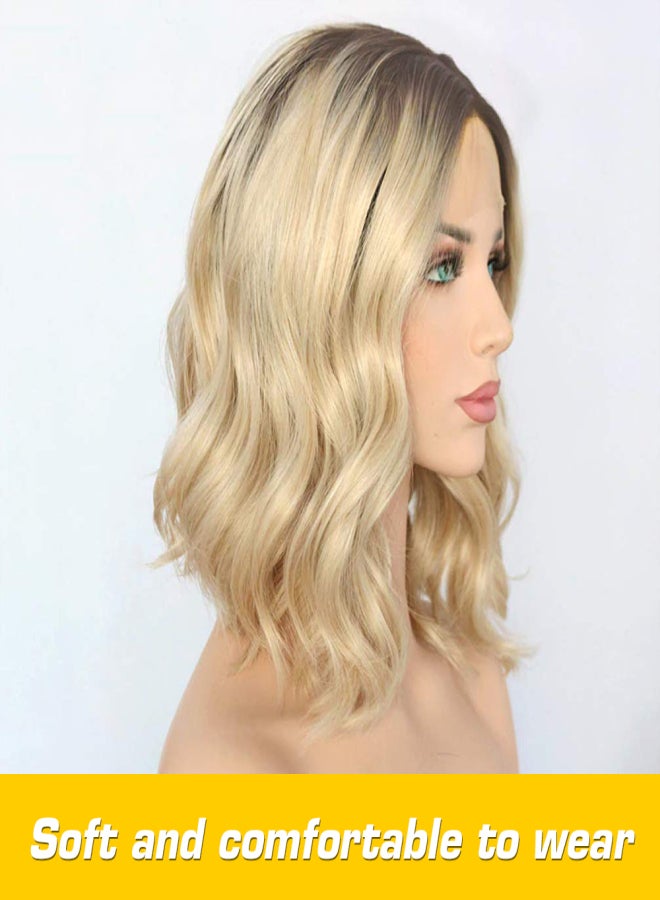 14'' Natural Soft Short Wavy Blonde Wig Hair Extensions Synthetic Fiber Hair Wigs High Temperature Heat Resistantfor Party Cosplay - Image 2