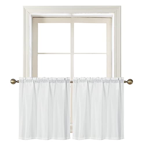 Home Queen White Waffle Bathroom Window Curtains, Water Repellent Rod Pocket Kitchen Drapes for Small Window, 2 Panels, 24 W X 36 L Inch Each - Image 1